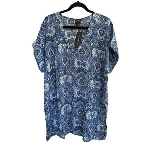 NWT Cover 2 Cover Small Blue White Paisley Sheer Swim Coverup VNeck #2265